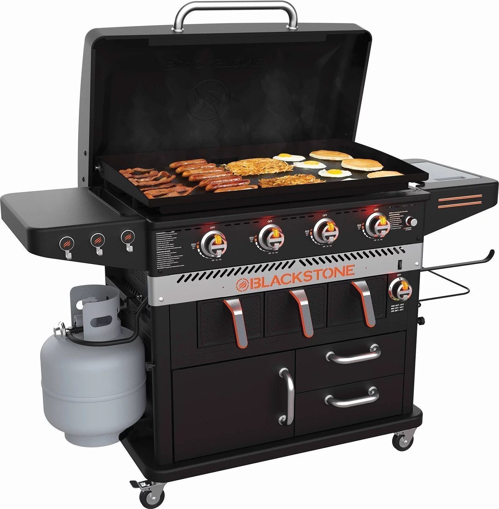 BLACKSTONE 36-Inch 4 Burner Gas Griddle with Dual Air Fryer Drawers – Model 1923 Black - Image 2