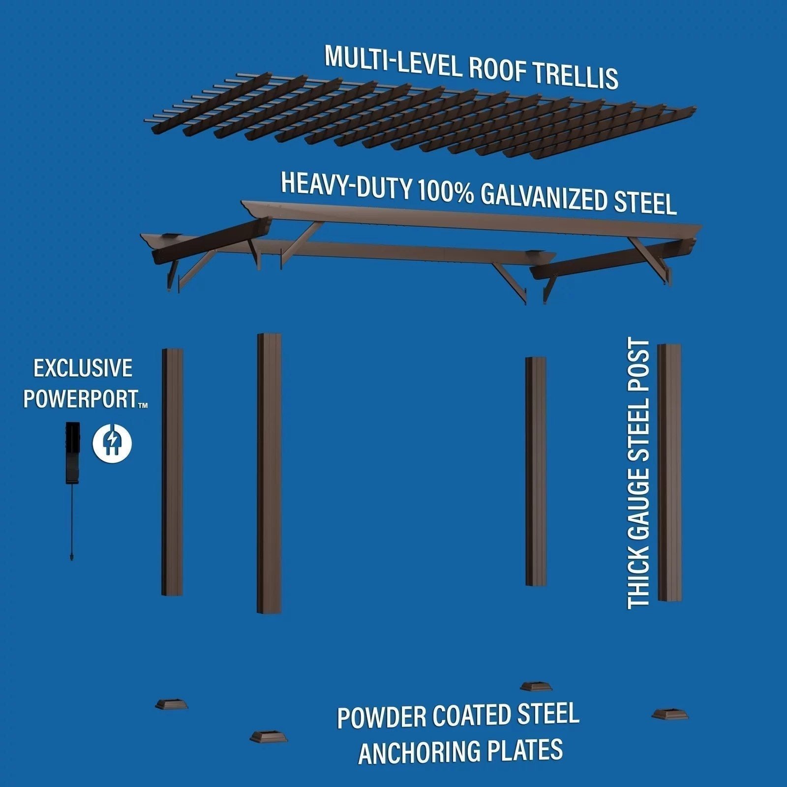 14×10 Ashford Traditional Steel Pergola With Sail Shade Soft Canopy - Image 5