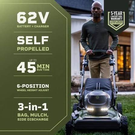 Green Machine 62V Brushless 22 in. Electric Cordless Battery Self - Image 4