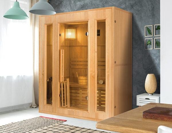 Sauna Finlandais Vapeur Feroe 3 Places en Hemlock 1500x1200x1900mm Poêle Electrique 4.5kW - Image 3