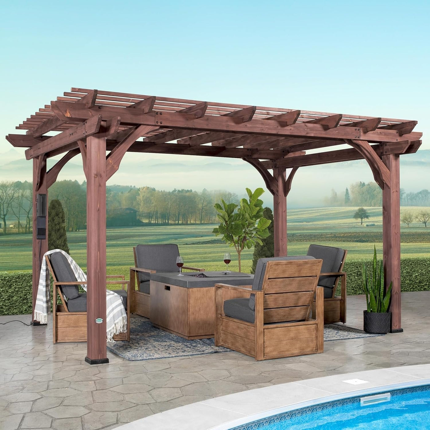 Backyard Discovery 14 Ft x 10 Ft Somerville Cedar Pergola with Power - Image 2