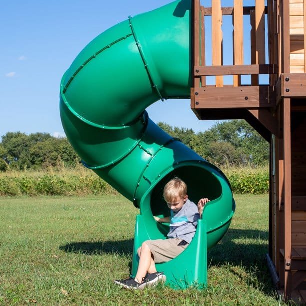 Backyard Discovery Cedar Cove Cedar Wood Playset Swing Set with Spiral Tube Slide Wave Slide and Lower Playhouse - Image 2
