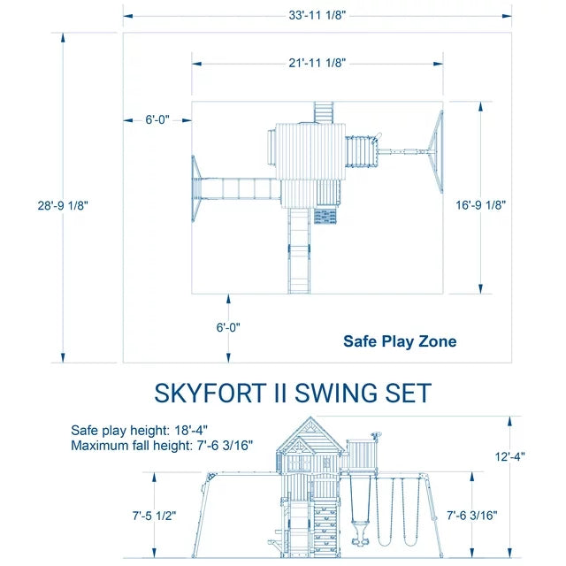 Backyard Discovery Skyfort II Cedar Wood Playset Swing Set with Raised Clubhouse Wave Slide Monkey Bars and Rock Climbing Wall - Image 5