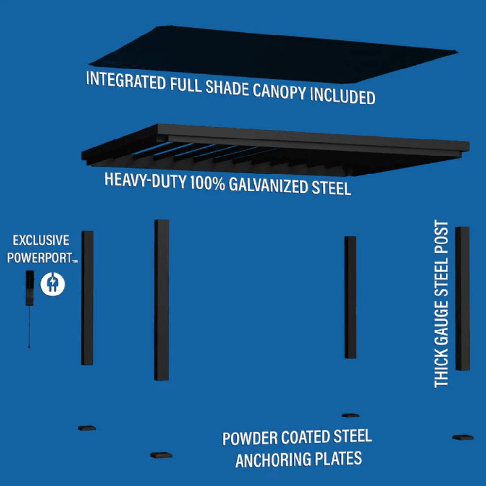Backyard Discovery Trenton 16' x 12' Modern Galvanized Steel Pergola Black Frame with Shade Sail Canopy and PowerPort - Image 3