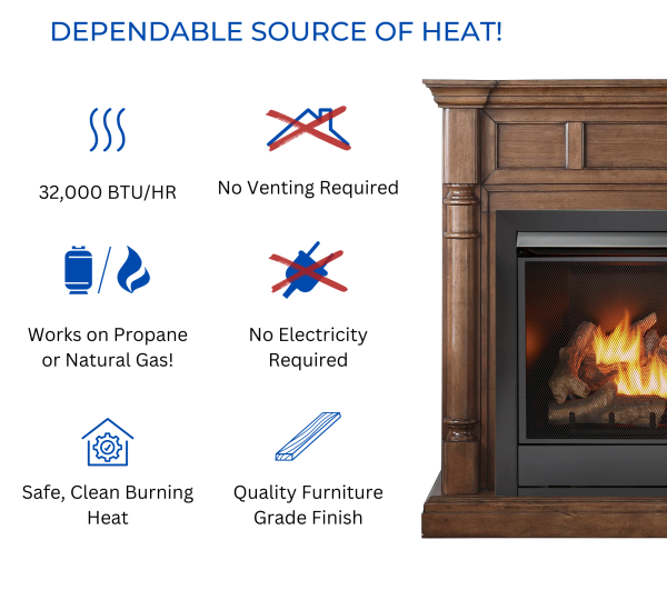 Duluth Forge 32,000 BTU Dual Fuel Ventless Gas Fireplace with Walnut Mantel - Image 3