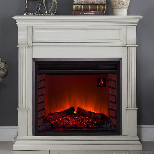 Duluth Forge Antique White Full Size Electric Fireplace with Wood Mantel - Image 3