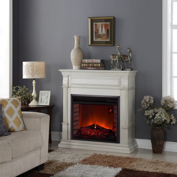 Duluth Forge Antique White Full Size Electric Fireplace with Wood Mantel - Image 4