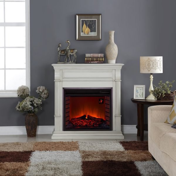 Duluth Forge Antique White Full Size Electric Fireplace with Wood Mantel - Image 5