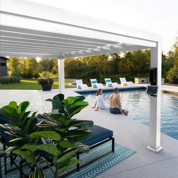 Backyard Discovery Windham 14' x 10' White Steel Pergola with Soft Canopy - Image 7