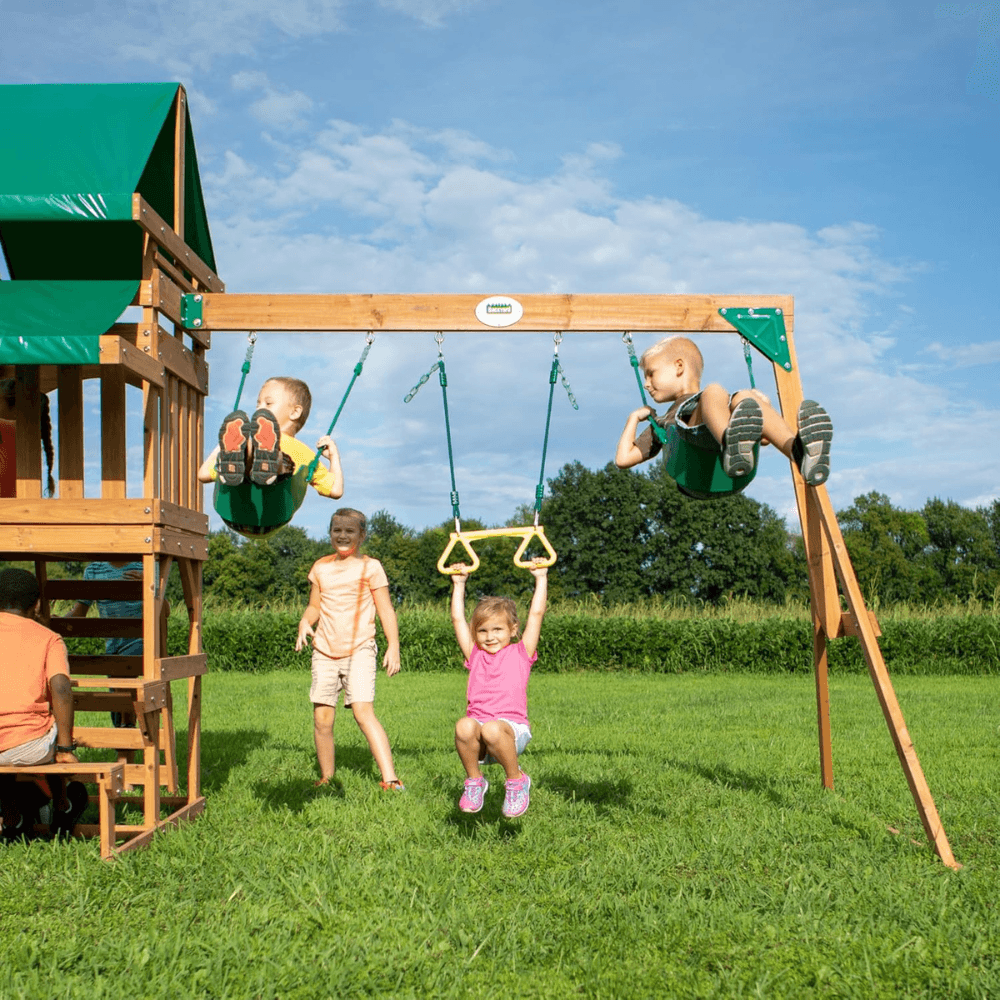 Backyard Discovery Canyon Creek Cedar Wood Outdoor Playset with Slide and Kitchen - Image 3