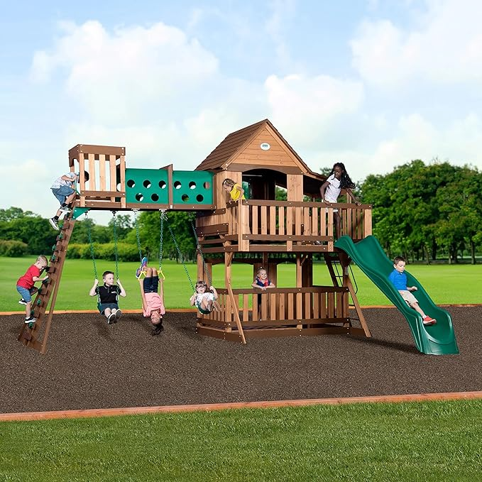 Backyard Discovery Woodridge Elite Wooden Swing Set with Wave Slide and Clubhouse - Image 2