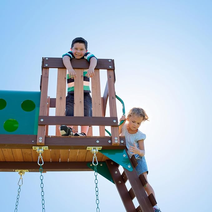 Backyard Discovery Woodridge Elite Wooden Swing Set with Wave Slide and Clubhouse - Image 3