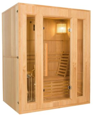 Sauna Finlandais Vapeur Feroe 3 Places en Hemlock 1500x1200x1900mm Poêle Electrique 4.5kW